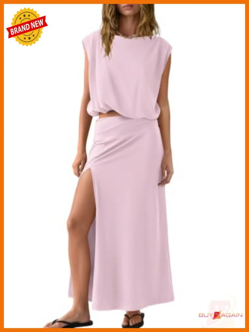 2 Piece Skirt Set Sleeveless Crop Top with Flow Maxi Skirt Vacation Outfit